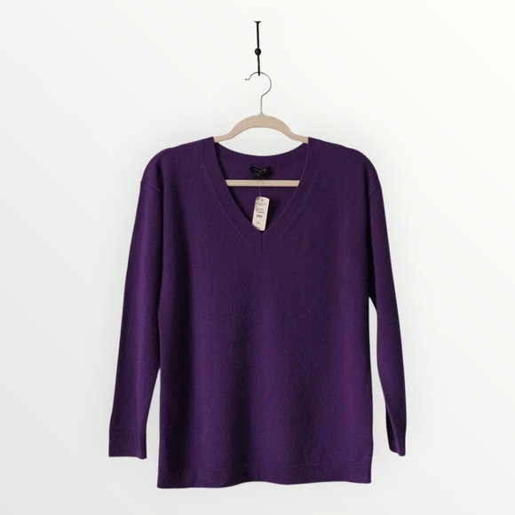 Talbots Petites 100% Cashmere V-Neck Sweater PM Purple Luxury Soft Knit New - Picture 3 of 9
